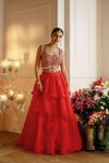 Red Layered Lehenga With Embroidered Blouse